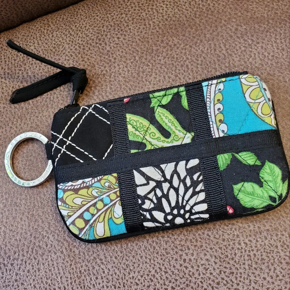 Vera Bradley patchwork coin purse with keyring black, peacock